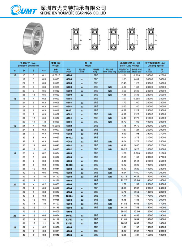 6204 Zz 2RS NR Deep Groove Ball Bearing Metal Ball Bearings 20*47*14
